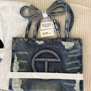 NEW Telfar Bag | Medium Denim Shopper | Distressed Blue